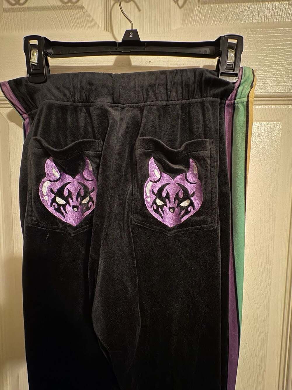 Killstar Coven Chill Velour Jogger Pants with Rainbow Stripe Detail
